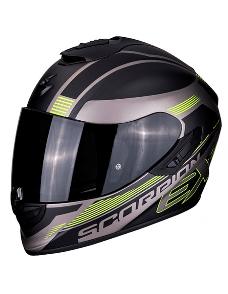 CASCO SCORPION EXO-1400 TITANIO MATE SIN AIRE / NEGRO / AMARILLO NEÓN