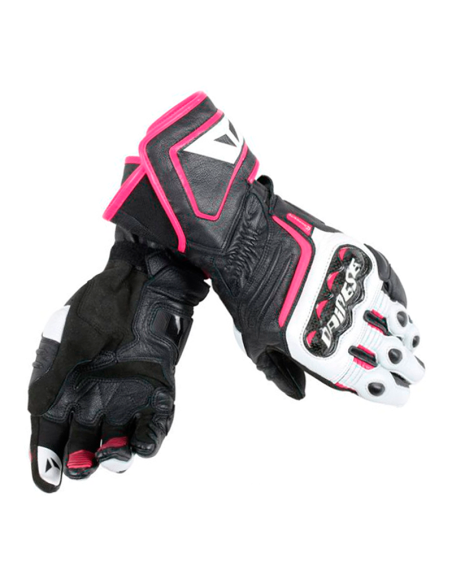 DAINESE CARBON HANDSCHUHE D1 LANGE SCHWARZE / WEISSE DAME / FUCHSIA