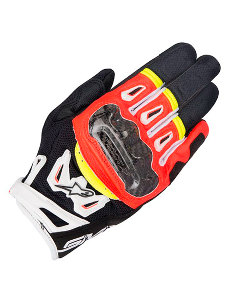GUANTES ALPINESTARS SMX-2 AIR CARBON V2 NEGRO / ROJO FLUOR / BLANCO / AMARILLO FLUOR